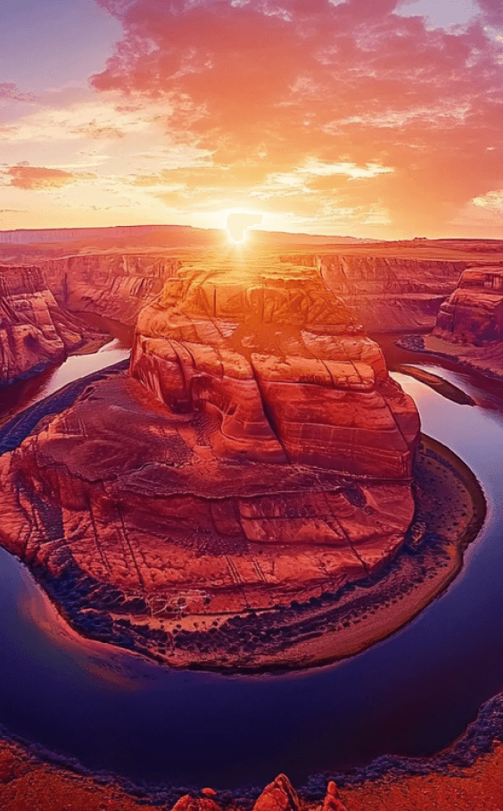 Monument Valley at sunset with red rock formations and open desert.